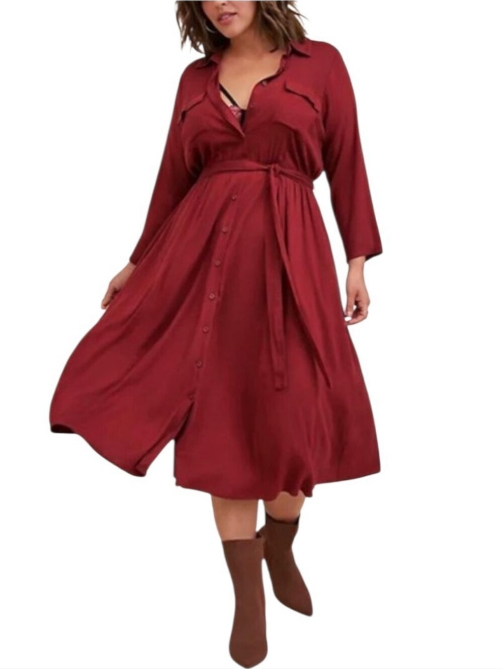 Torrid Midi Rayon Slub Belted Shirtdress